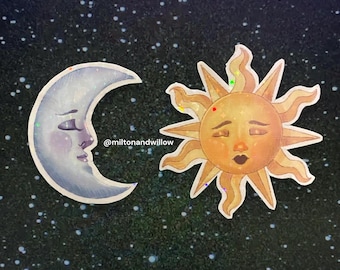 80s Whimsigoth Sun and Moon With Faces Holographic Sticker Set