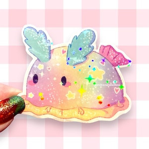 Sticker regenboog zeeslak - holografische regenboog glitter kawaii sticker zeeslak zeekoe
