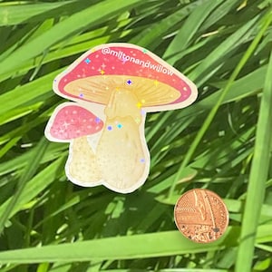 Sticker champignon vénéneux scintillant - Champignon rouge holographique
