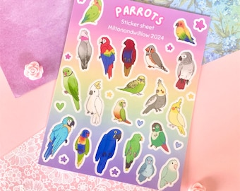 Kawaii Regenbogen Papageien Glossy Sticker Bogen