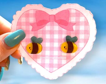 Handmade Chibi Bee Stud Earrings: Kawaii Resin Jewelry