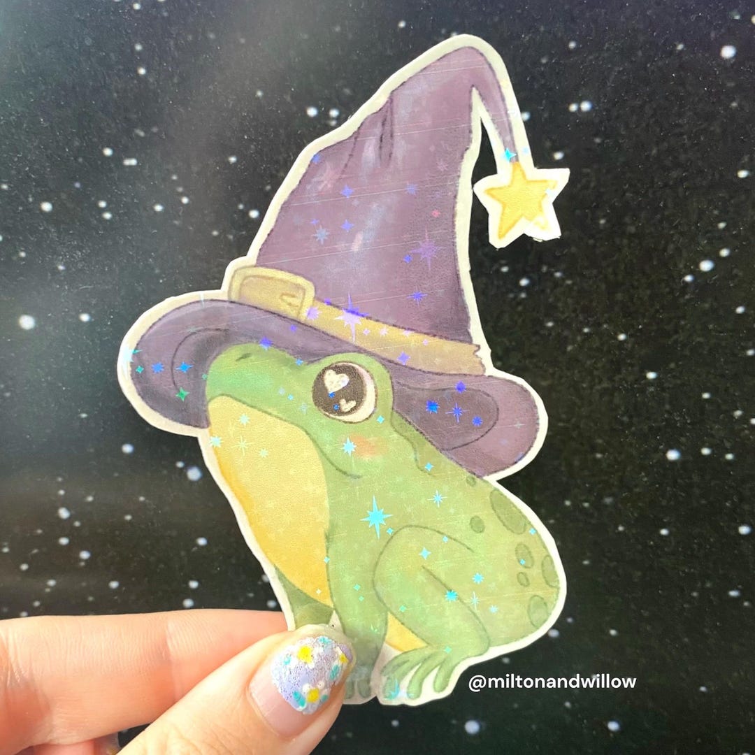 Holographic Witch Frog Sticker - Whimsigoth Wizard Toad - Etsy