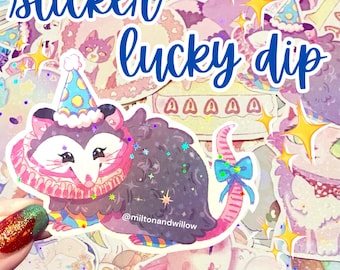 Klistermärke Lucky Dip - Mysterium Handgjorda illustrerade holografiska klistermärken Mysterielåda