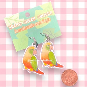 Cinnamon Green Cheek Conure Handmade Earrings