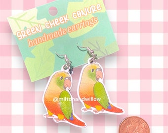 Cinnamon Green Cheek Conure Handmade Earrings