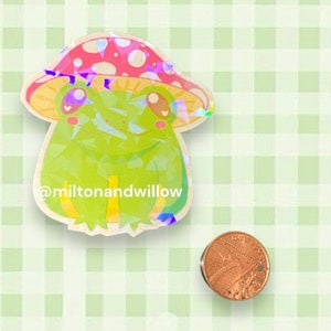Sticker holographique grenouille champignon Cottagecore