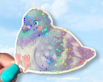 Rainbow Holographic Pigeon Sticker: Kawaii Chonky Bird, Handmade
