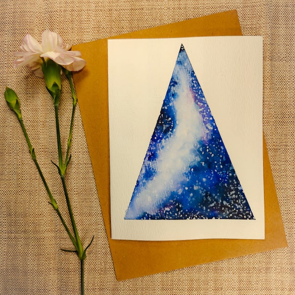 Original Hand Painted NOT A PRINT Watercolor Geometric Galaxy Night Sky Card - All Occasion Stationary, Blank Note Card with Envelope