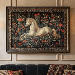 Unicorn Tapestry Print – Medieval Fantasy Printable Wall Art