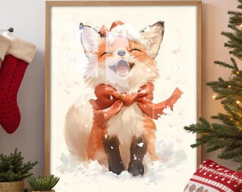 Baby Fox Nursery Wall Art Woodland Animal Print Cozy Christmas Art Kids Room Decor Nursery Printable Art Digital Download