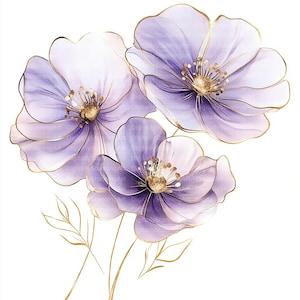 15 Clipart di fiori astratti viola, Clipart digitale, Uso commerciale, JPG di alta qualità, Clipart stampabile, Download digitale, Scrapbooking