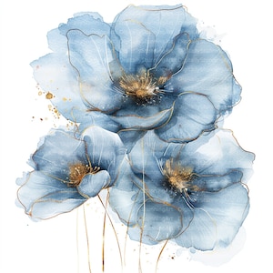 15 Clipart di fiori astratti blu, Clipart digitale, Uso commerciale, JPG di alta qualità, Clipart stampabile, Download digitale, Scrapbooking