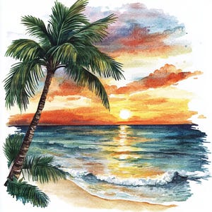 15 Sunset Beach Sceneries Clipart, Watercolor Clipart, Commercial Use, High Quality JPG, Printable clipart, Digital download, Scrapbooking