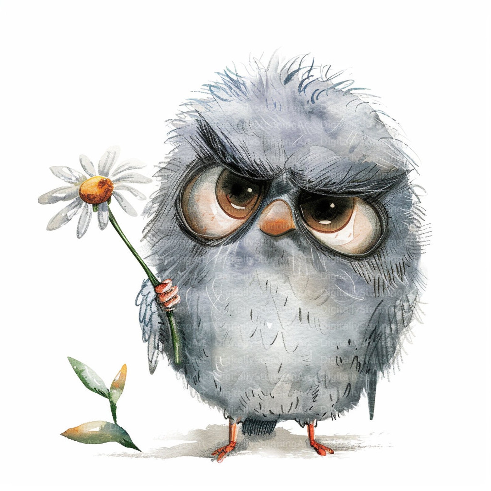 15 Grumpy Birds Watercolor Clipart, Fluffy Cute Birds, Commercial Use ...