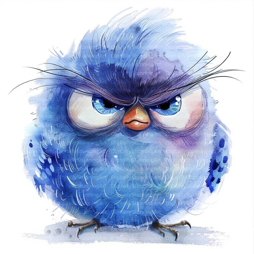 Grumpy Blue Bird Watercolor Clipart, PNG (digital Download) - Etsy