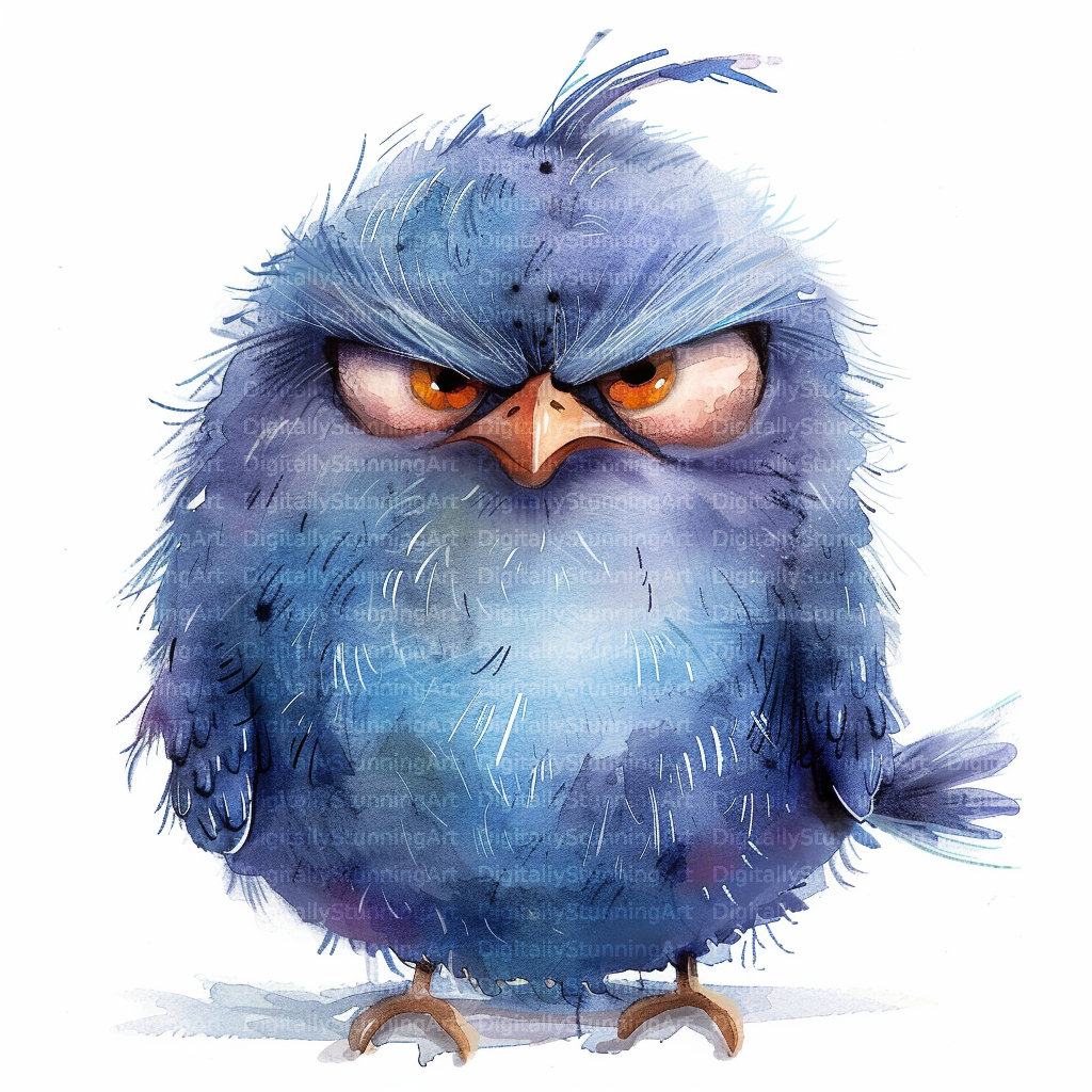 Grumpy Blue Bird Watercolor Clipart, PNG (digital Download) - Etsy