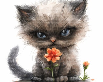 Grumpy Kitten Watercolor Clipart: Commercial Use (Digital Download)