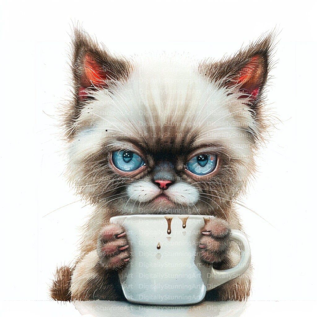 Gumpy Kitten Grumpy Black Cat Watercolor Clipart, Kitten Art (digital Download - Etsy