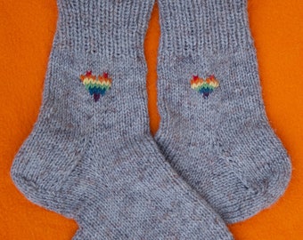 Warm handmade knitted Socks with a LGBTQ+ Heart