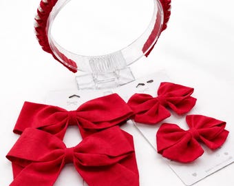 Elegant Girls Hair Accessories Set | Pearl Headband + Classic Bows | 3 Piece Hair Set | Boutique Hair Accessories |