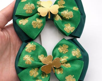 St. Patrick's Day Hair Bow | Green Clover Bow | Girls Lucky Bow | Handmade St Patrick Bow | Lucky Clover Hair Accessory