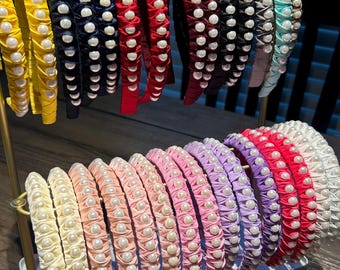 Pearl Headband Set of 3 | Elegant Pearl Hairbands | Handmade Girls Headbands | Choose Your Colors | Boutique Style Headbands