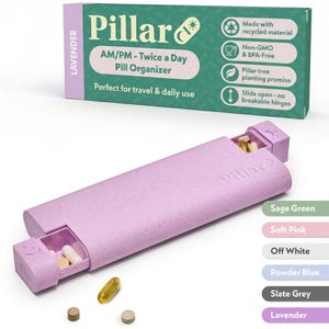 Pillar AM/PM - Twice a Day - 7-Day Pill Organiser - Biodegradable Wheat Straw Weekly Pill Box Lavender