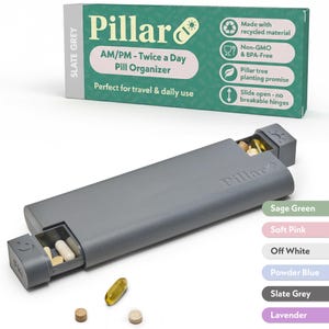 Pillar AM/PM - Twice a Day - 7-Day Pill Organiser - Biodegradable Wheat Straw Weekly Pill Box Gray