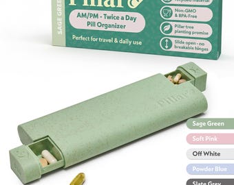 Pillar AM/PM - Twice a Day - 7-Day Pill Organiser - Biodegradable Wheat Straw Weekly Pill Box