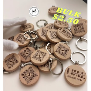 Custom Wooden Keychain: Double-Sided Logo and QR Code Engraving