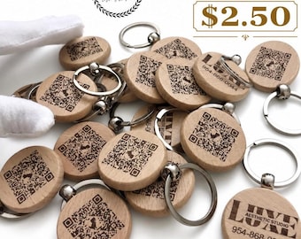 Custom Wooden Keychain: Double-Sided Logo and QR Code Engraving