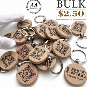 Custom Wooden Keychain: Double-Sided Logo and QR Code Engraving