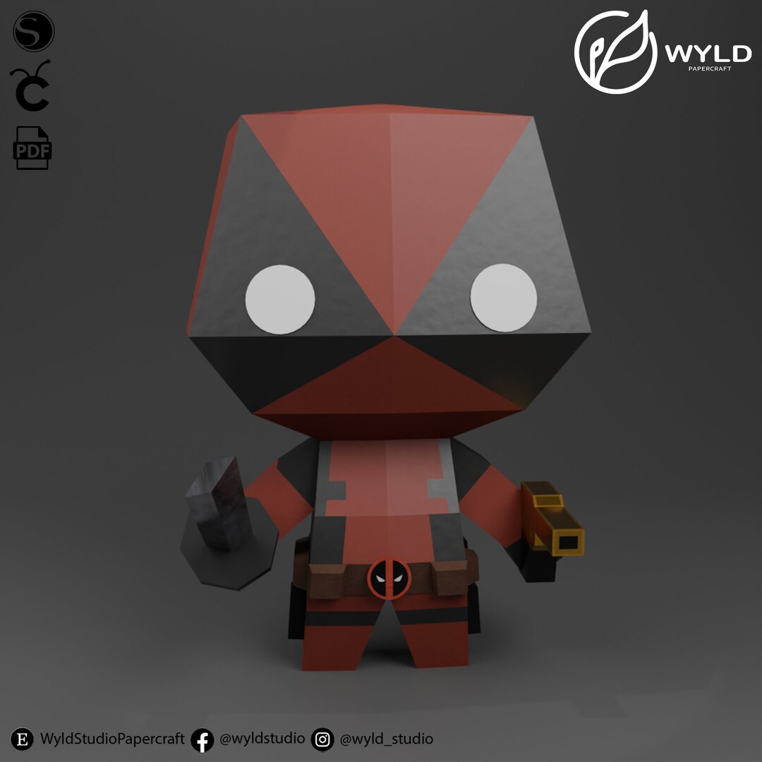 Deadpool Chibi Lowpoly Papercraft, PDF, DXF and SVG format, digital ...