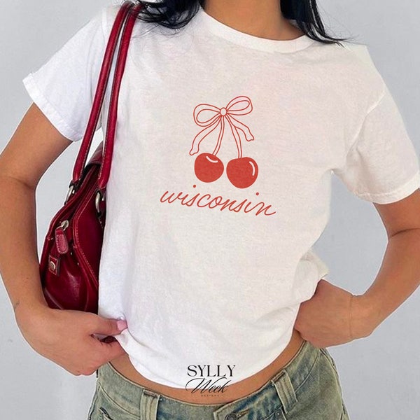 Custom College/Sorority Coquette Bow Cherry Baby Tee, Custom College Apparel, Fitted Baby Tee, School Logo, Sorority Shirt, Bed Party