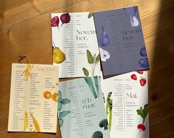 Seasonal calendar - illustrated - hand-drawn. Fruits | Vegetables | Herbs
