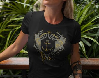 Women's organic cotton sailor t-shirt - navy grunge - rock sailor style t-shirt