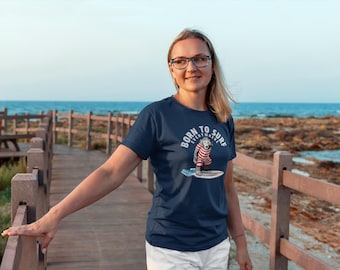 Unisex organic cotton surf t-shirt – Born to Surf – Fun monkey & board
