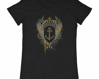 Women's organic cotton sailor t-shirt - 140g - rock nautical style t-shirt - "grunge marine"