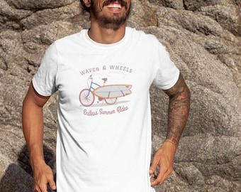 Unisex organic cotton surf t-shirt – "Waves and Wheels" – surf & skate t-shirt – casual beach look – ethical rider gift