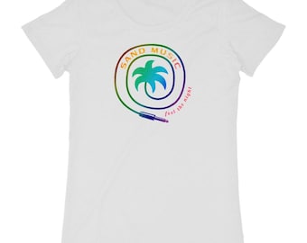 Women's organic cotton t-shirt - Coconut tree design - Sand Music - Tropical and eco-friendly style