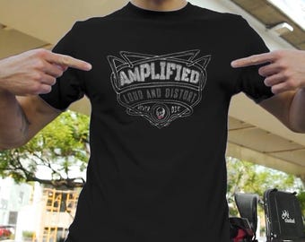Organic cotton unisex rock t-shirt - Amplified guitar logo - Ethical music t-shirt