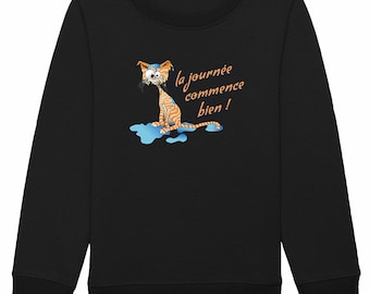 Funny cat sweatshirt - children's - Eco-friendly - "wet cat"