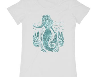 Women's organic cotton T-shirt - 140g - stylized watercolor little mermaid - boho