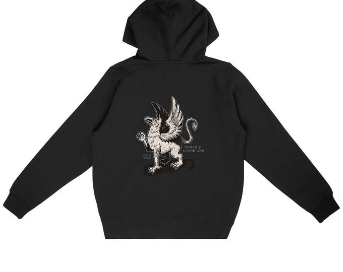 Eco-friendly hoodie - 280g - unisex - with mythical griffin print - "Organic Guardians"