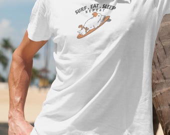 Unisex organic cotton surf t-shirt – "Surf Eat Sleep" – summer beach t-shirt – surfer gift – ocean lifestyle – surf streetwear