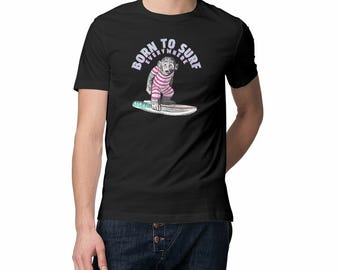 Organic unisex t-shirt - Born to Surf - fun surfer monkey - organic cotton - vintage surf look - surf humor