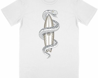Unisex organic cotton surf t-shirt - Surfboard snake - Venomous Waves 3