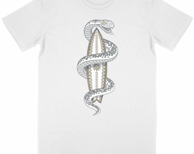Featured listing image: Unisex organic cotton surf t-shirt - Surfboard snake - Venomous Waves 3