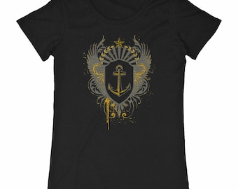 Women's organic cotton sailor t-shirt - navy grunge - rock sailor style t-shirt