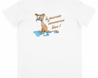 Funny cat t-shirt - children's - eco-friendly - "Wet cat"